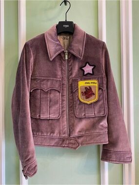 🚩steal Miu Miu Dusty Pink Velvet Patchwork Jacket
